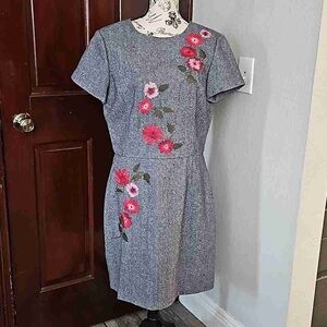 Floral Embroidered Gray Dress